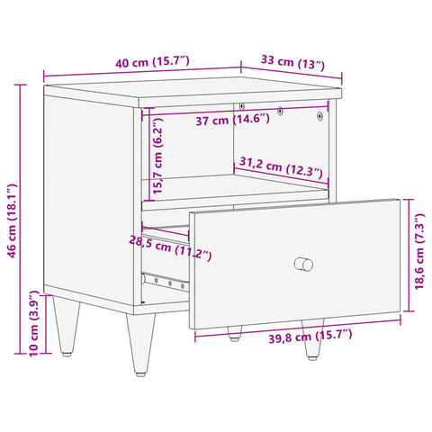 vidaXL Nachttisch 40x33x46 cm Massivholz Mango