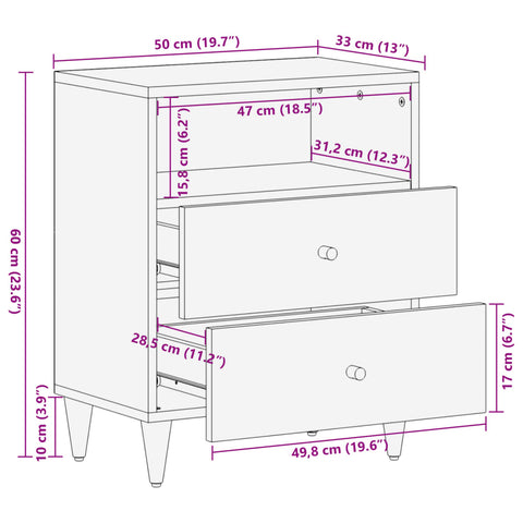 vidaXL Nachttisch 50x33x60 cm Massivholz Mango