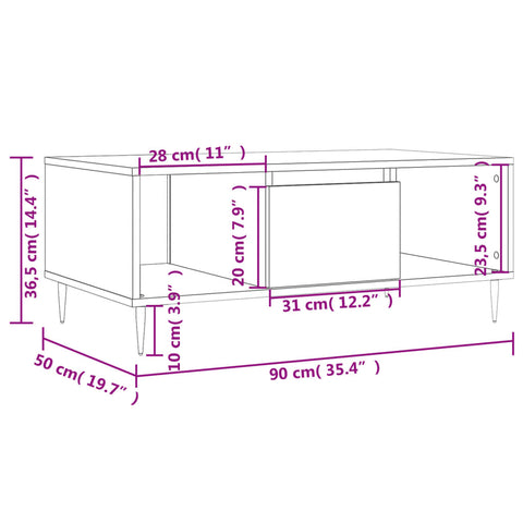 vidaXL Couchtisch Hochglanz-Weiß 90x50x36,5 cm Holzwerkstoff