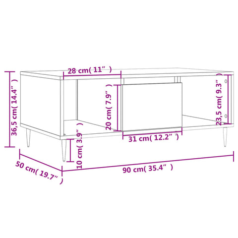 vidaXL Couchtisch Räuchereiche 90x50x36,5 cm Holzwerkstoff