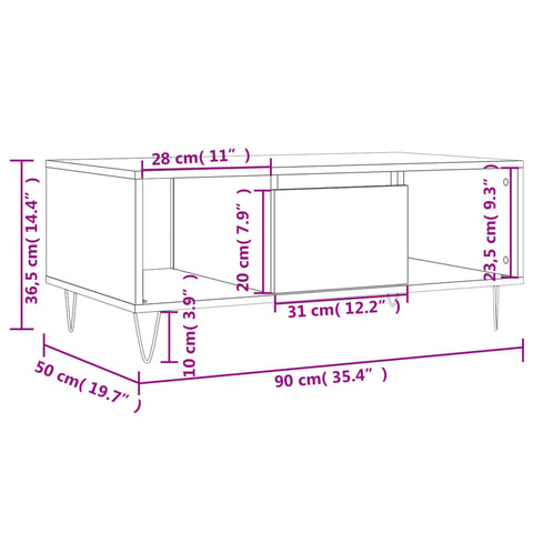 vidaXL Couchtisch Weiß 90x50x36,5 cm Holzwerkstoff