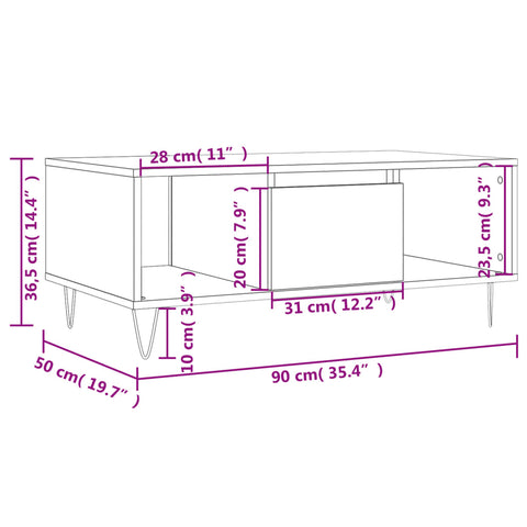 vidaXL Couchtisch Braun Eichen-Optik 90x50x36,5 cm Holzwerkstoff