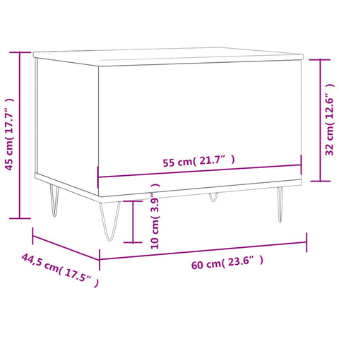 vidaXL Couchtisch Hochglanz-Weiß 60x44,5x45 cm Holzwerkstoff