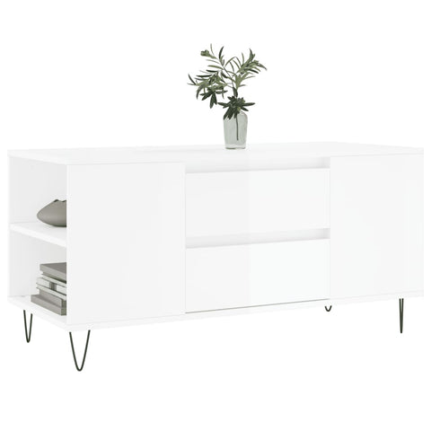 vidaXL Couchtisch Hochglanz-Weiß 102x44,5x50 cm Holzwerkstoff