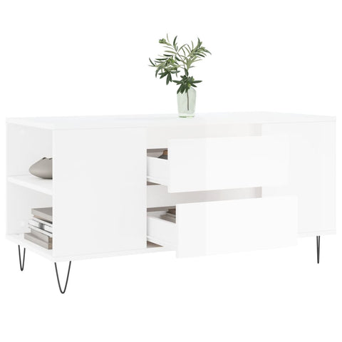 vidaXL Couchtisch Hochglanz-Weiß 102x44,5x50 cm Holzwerkstoff