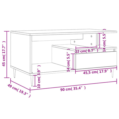 vidaXL Couchtisch Braun Eichen-Optik 90x49x45 cm Holzwerkstoff