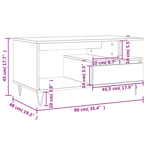 vidaXL Couchtisch Sonoma-Eiche 90x49x45 cm Holzwerkstoff