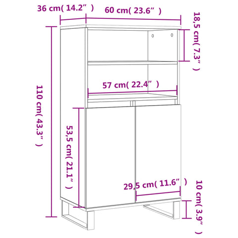 vidaXL Highboard Schwarz 60x36x110 cm Holzwerkstoff