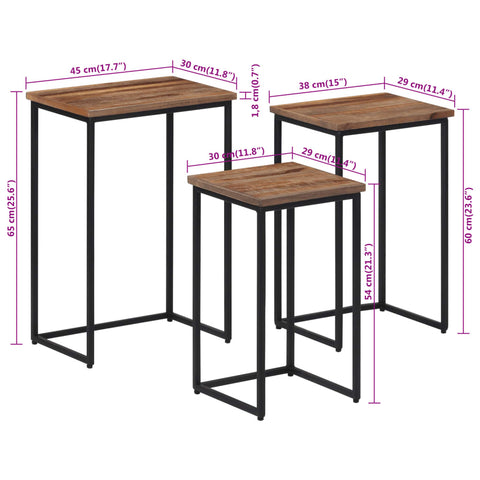 vidaXL Satztische 3 Stk. Massivholz Teak