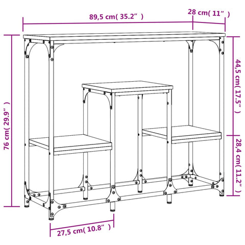 vidaXL Konsolentisch Schwarz 89,5x28x76 cm Holzwerkstoff