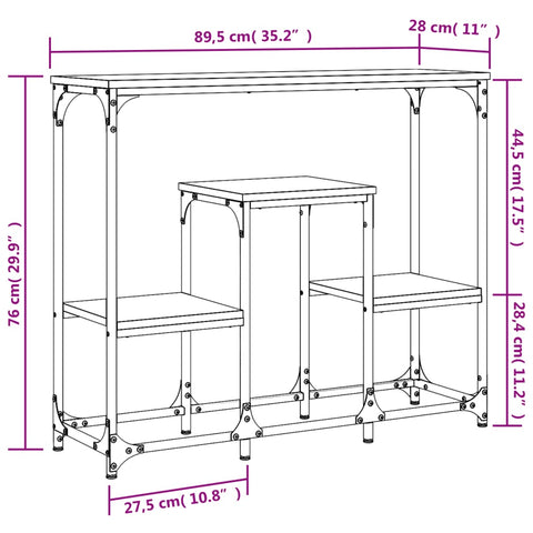 vidaXL Konsolentisch Grau Sonoma 89,5x28x76 cm Holzwerkstoff