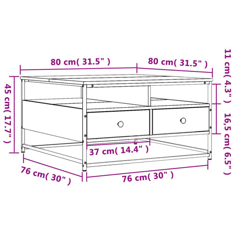 vidaXL Couchtisch Sonoma-Eiche 80x80x45 cm Holzwerkstoff