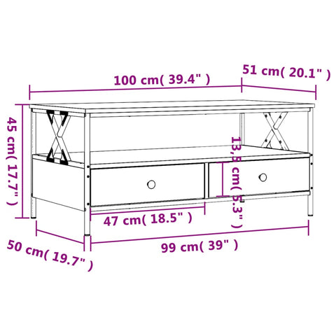 vidaXL Couchtisch Grau Sonoma 100x51x45 cm Holzwerkstoff