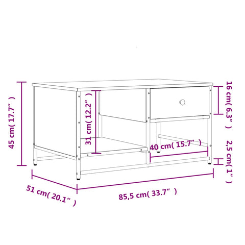 vidaXL Couchtisch Räuchereiche 85,5x51x45 cm Holzwerkstoff