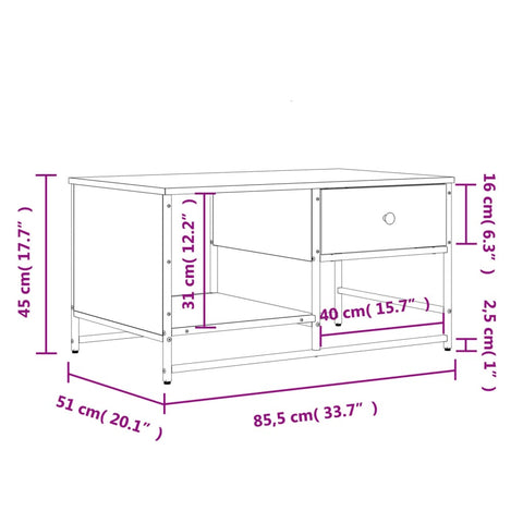 vidaXL Couchtisch Braun Eichen-Optik 85,5x51x45 cm Holzwerkstoff