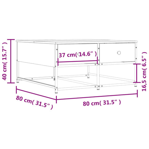 vidaXL Couchtisch Sonoma-Eiche 80x80x40 cm Holzwerkstoff