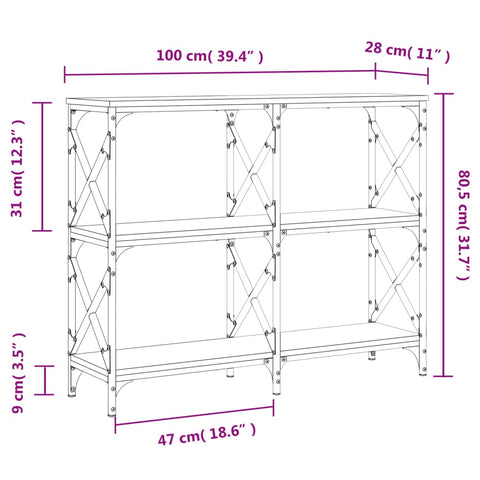 vidaXL Konsolentisch Sonoma-Eiche 100x28x80,5 cm Holzwerkstoff