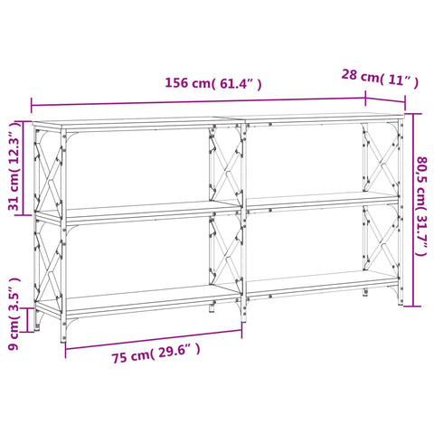 vidaXL Konsolentisch Grau Sonoma 156x28x80,5 cm Holzwerkstoff