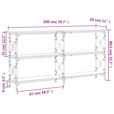 vidaXL Konsolentisch Schwarz 200x28x80,5 cm Holzwerkstoff