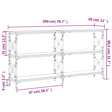 vidaXL Konsolentisch Sonoma-Eiche 200x28x80,5 cm Holzwerkstoff