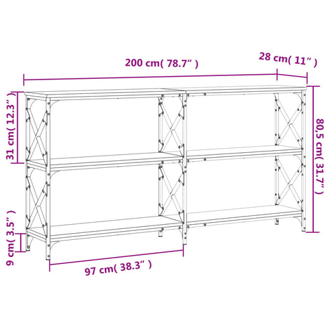 vidaXL Konsolentisch Grau Sonoma 200x28x80,5 cm Holzwerkstoff