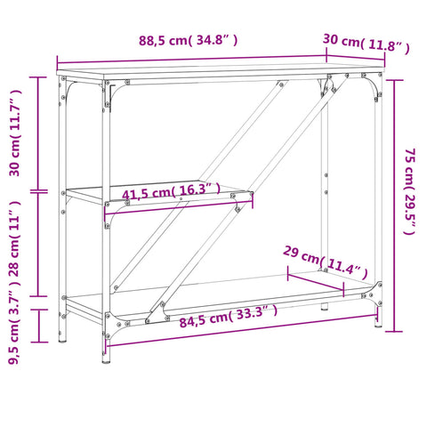 vidaXL Konsolentisch Schwarz 88,5x30x75 cm Holzwerkstoff