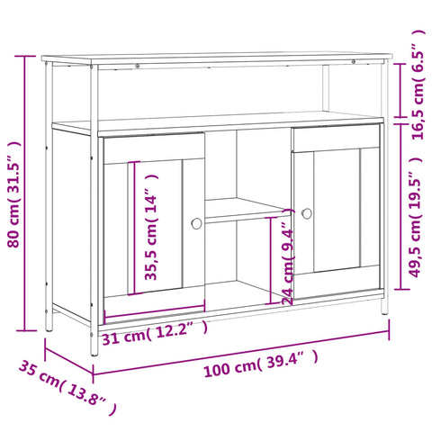 vidaXL Sideboard Schwarz 100x35x80 cm Holzwerkstoff