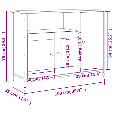 vidaXL Sideboard Sonoma-Eiche 100x35x75 cm Holzwerkstoff