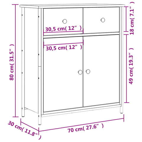 vidaXL Sideboard Schwarz 70x30x80 cm Holzwerkstoff