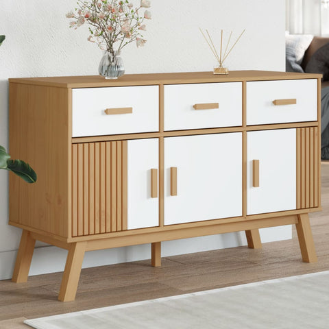 Sideboard OLDEN Weiß und Braun 114x43x73,5 cm Massivholz Kiefer