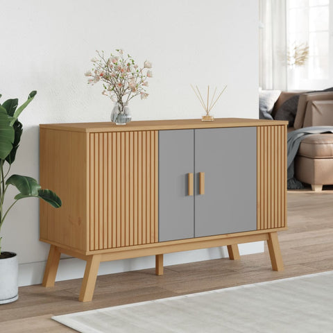 Sideboard OLDEN Grau und Braun 114x43x73,5 cm Massivholz Kiefer