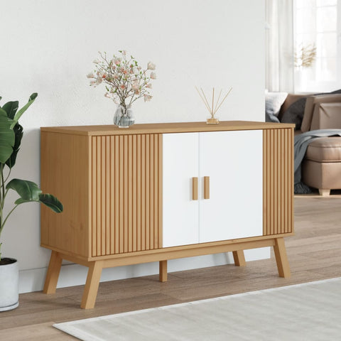 vidaXL Sideboard OLDEN Weiß und Braun 114x43x73,5 cm Massivholz Kiefer