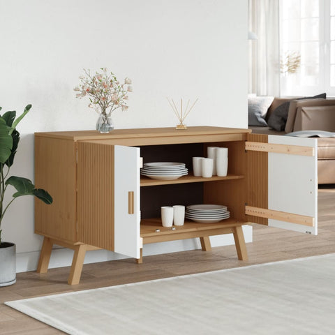 vidaXL Sideboard OLDEN Weiß und Braun 114x43x73,5 cm Massivholz Kiefer