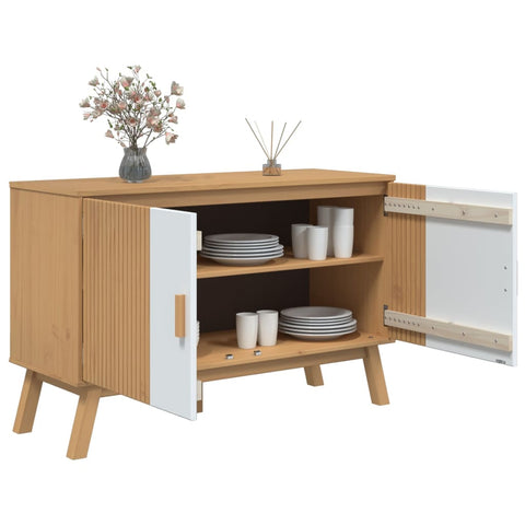 vidaXL Sideboard OLDEN Weiß und Braun 114x43x73,5 cm Massivholz Kiefer