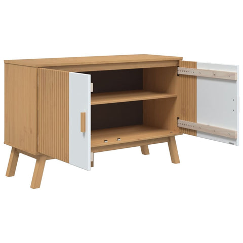 vidaXL Sideboard OLDEN Weiß und Braun 114x43x73,5 cm Massivholz Kiefer