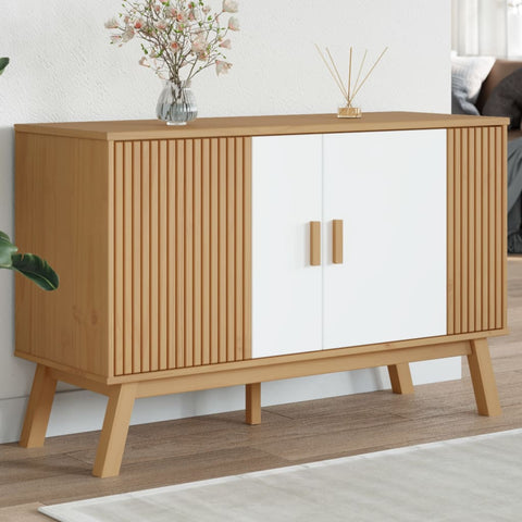 vidaXL Sideboard OLDEN Weiß und Braun 114x43x73,5 cm Massivholz Kiefer