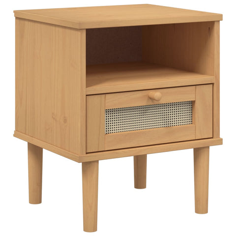 vidaXL Nachttisch SENJA Rattan-Look Braun 40x35x48cm Massivholz Kiefer