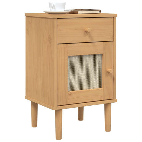 vidaXL Nachttisch SENJA Rattan-Look Braun 40x35x65cm Massivholz Kiefer