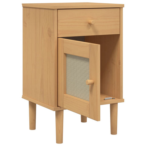 vidaXL Nachttisch SENJA Rattan-Look Braun 40x35x65cm Massivholz Kiefer