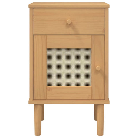 vidaXL Nachttisch SENJA Rattan-Look Braun 40x35x65cm Massivholz Kiefer