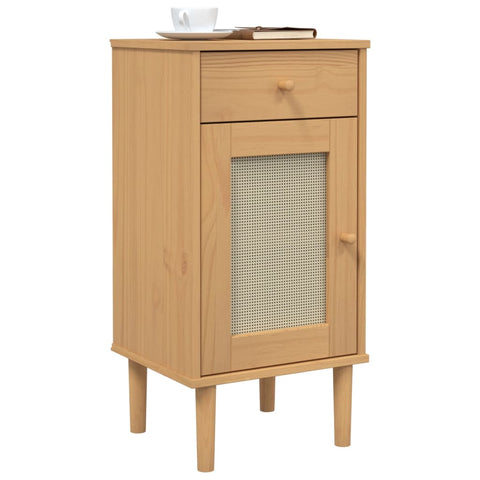 vidaXL Nachttisch SENJA Rattan-Look Braun 40x35x80cm Massivholz Kiefer