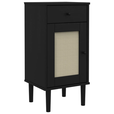 vidaXL Nachttisch SENJA Rattan-Look Schwarz 40x35x80 Massivholz Kiefer