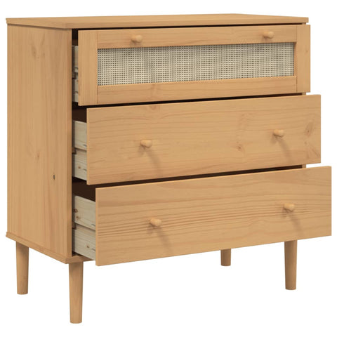 vidaXL Schubladenkommode SENJA Rattan-Look Braun 80x40x80 Kiefernholz