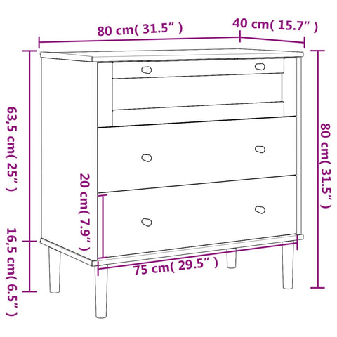 vidaXL Schubladenkommode SENJA Rattan-Look Weiß 80x40x80 Kiefernholz