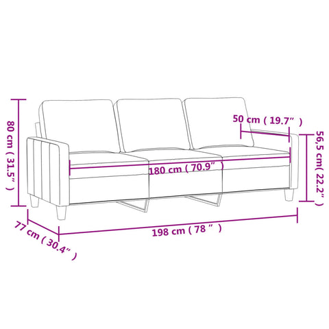 3-Sitzer-Sofa Creme 180 cm Kunstleder