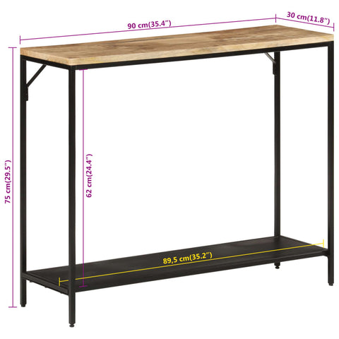 vidaXL Konsolentisch 90x30x75 cm Raues Massivholz Mango und Eisen