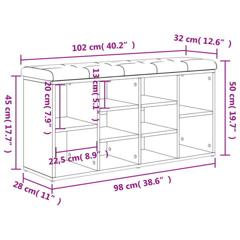 Schuhbank Sonoma-Eiche 102x32x50 cm Holzwerkstoff