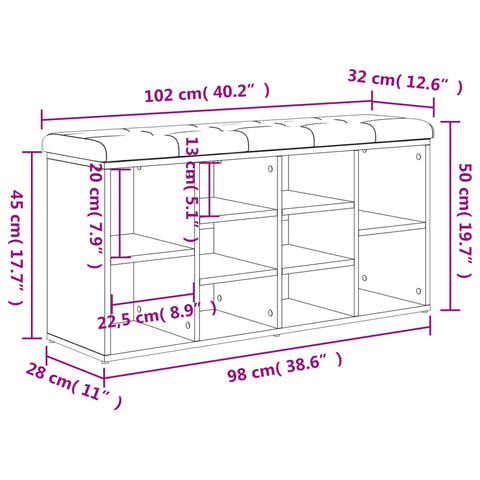 Schuhbank Betongrau 102x32x50 cm Holzwerkstoff