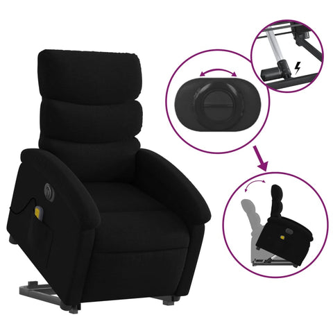 vidaXL Elektrischer Massagesessel mit Aufstehhilfe Schwarz Stoff