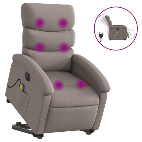 vidaXL Elektrischer Massagesessel mit Aufstehhilfe Taupe Stoff